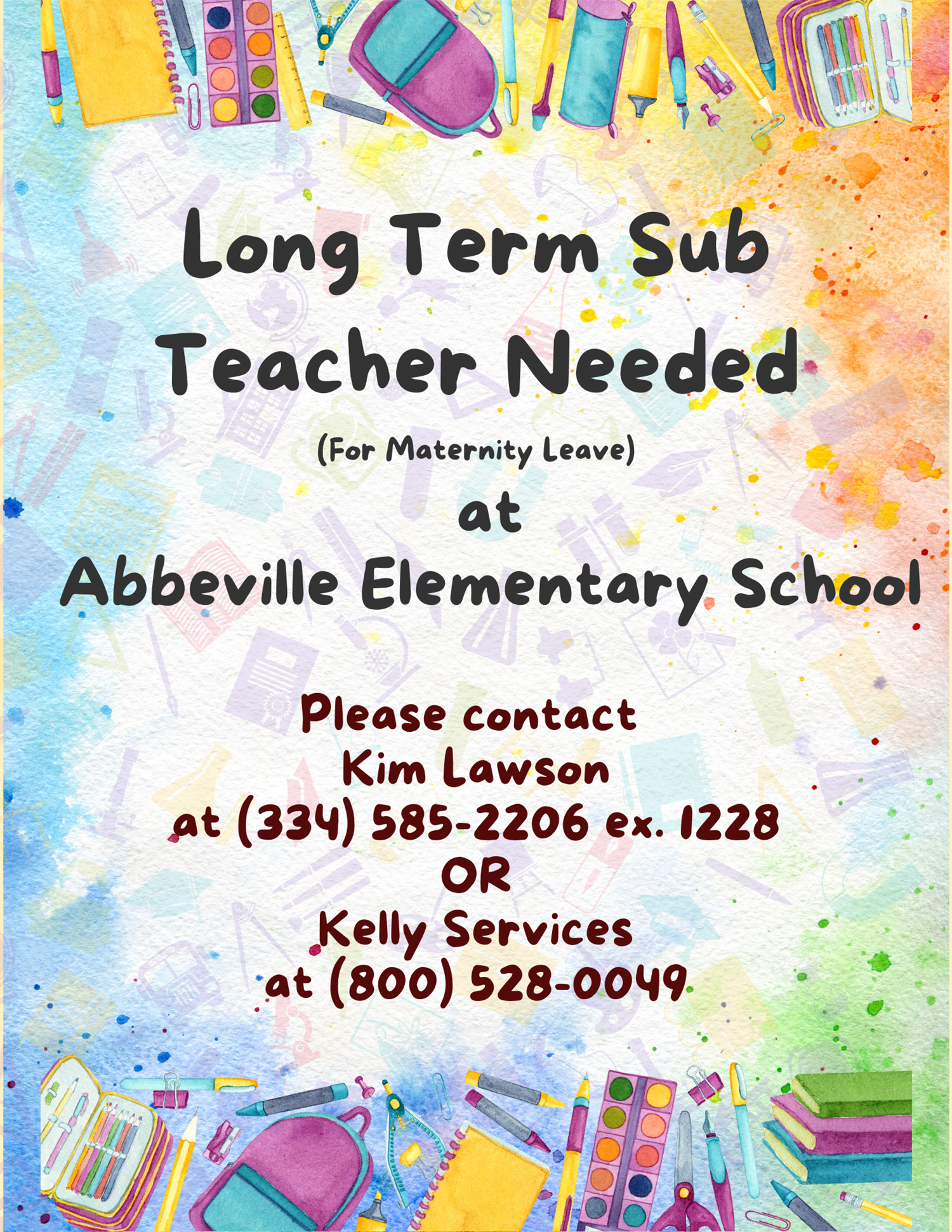 Long Term Sub Needed